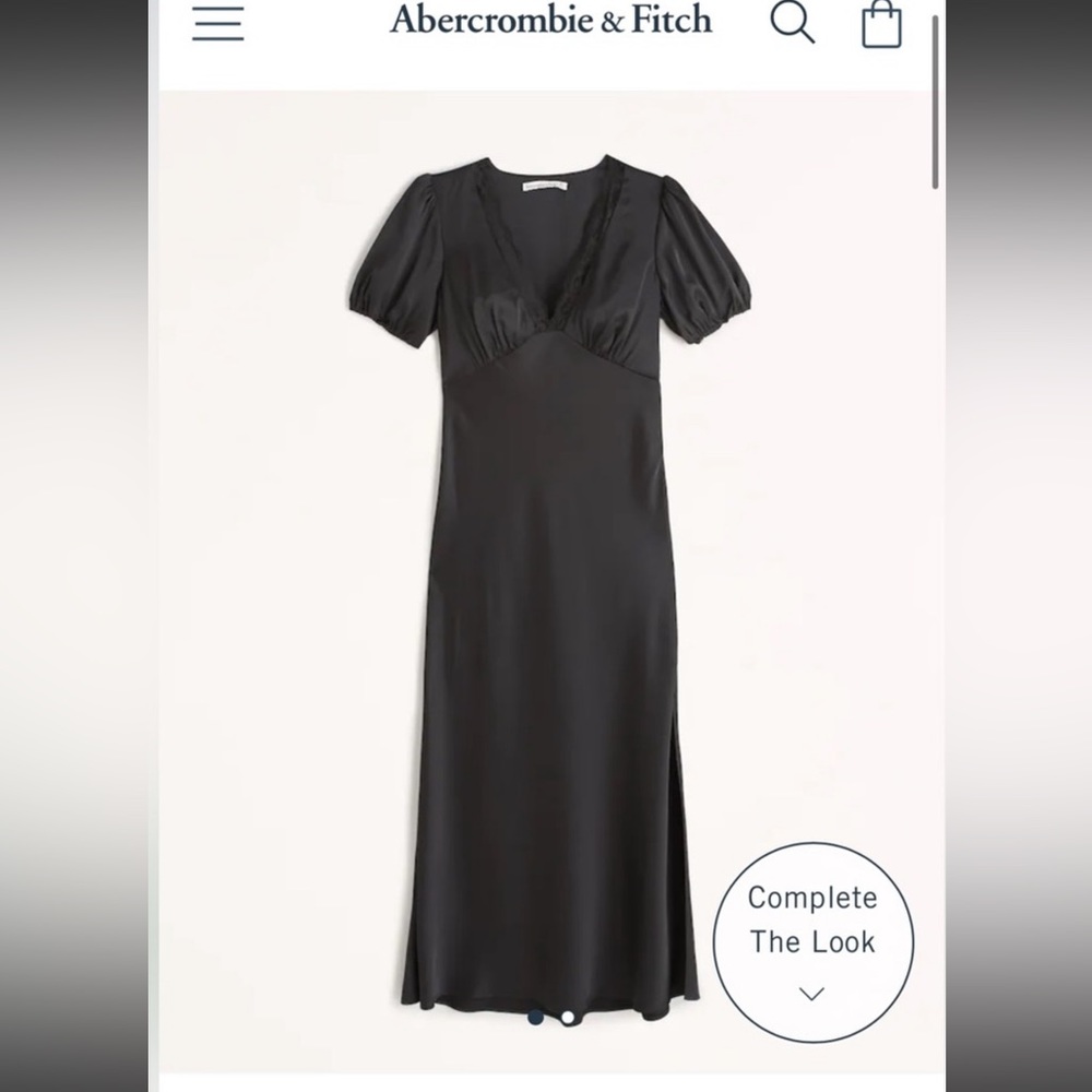 Abercrombie & Fitch Puff Sleeve Lace-Trim Midi Dress